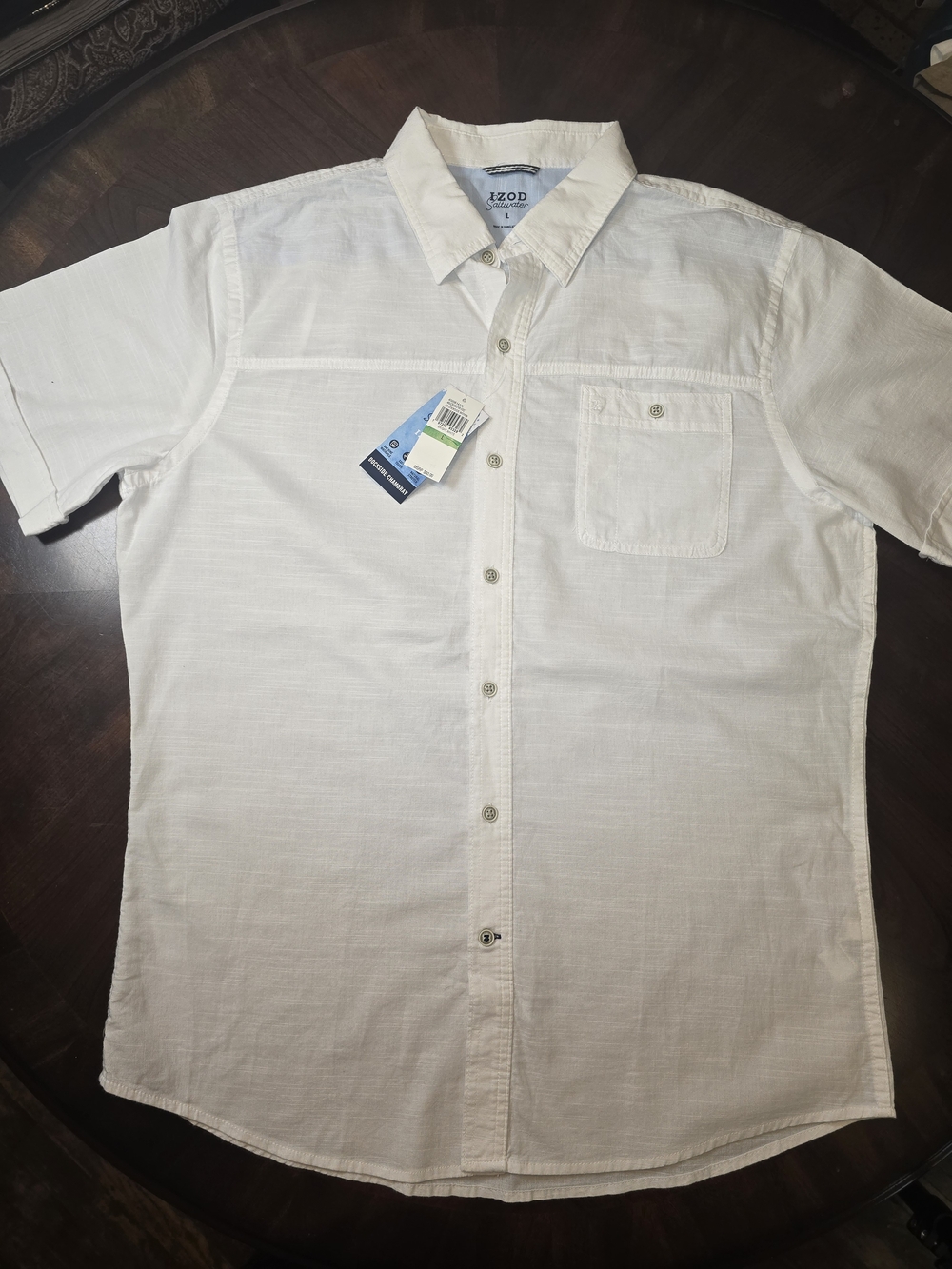 Izod Men’s White Short-Sleeve Casual Button-Down Shirt